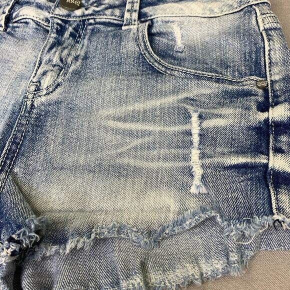 RSQ Maui High Rise Distressed Frayed Denim Blue Jeans Shorts Stretchy Jr Size 3 - Picture 6 of 12